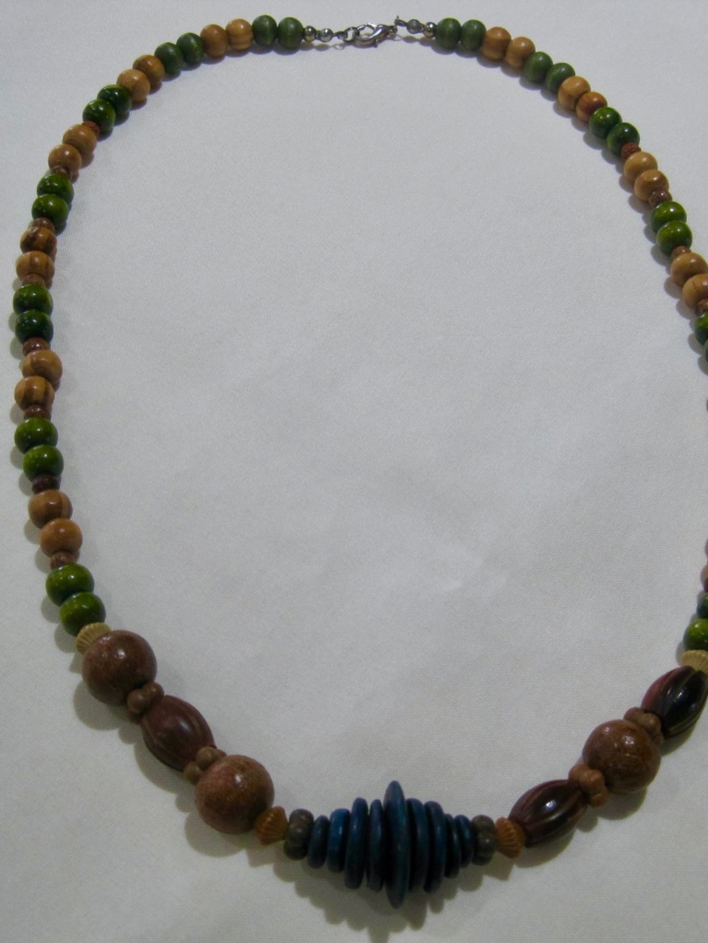 Bohemian Style, Multi-Colour Wood Beads, Vintage 80's, 24" L. Beaded Necklace.